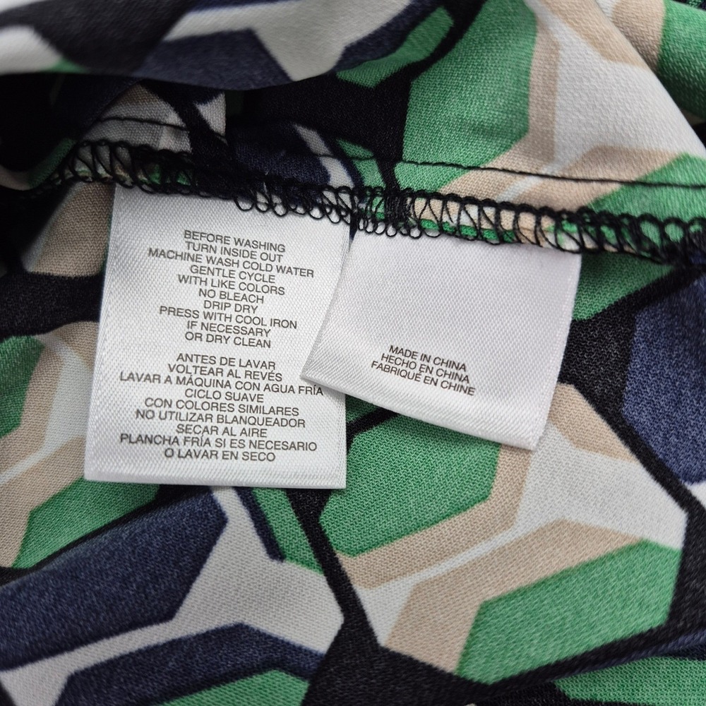 Anne Klein Geo Printed Poet Blouse Women's 1X Green Tan Covered Placket Top NWT - Picture 15 of 16